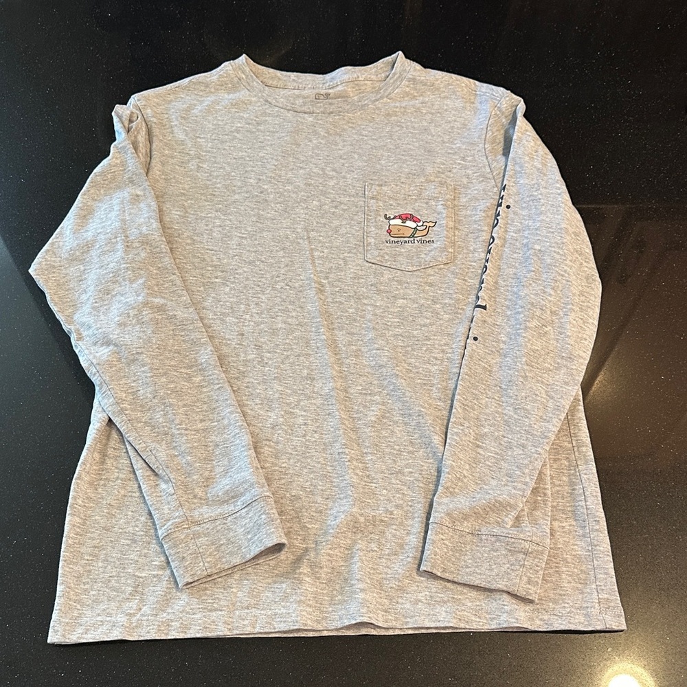 Vineyard Vines Merry Christmas Light Gray Long Sleeve Kids Tee (Size: Large)